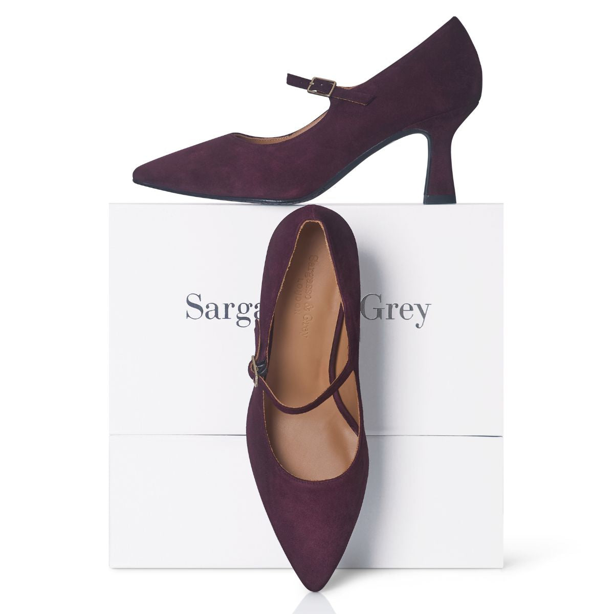 シューズ SARA^^ Elsa Wide Width Pumps - Burgundy Suede | Sargasso and Grey US