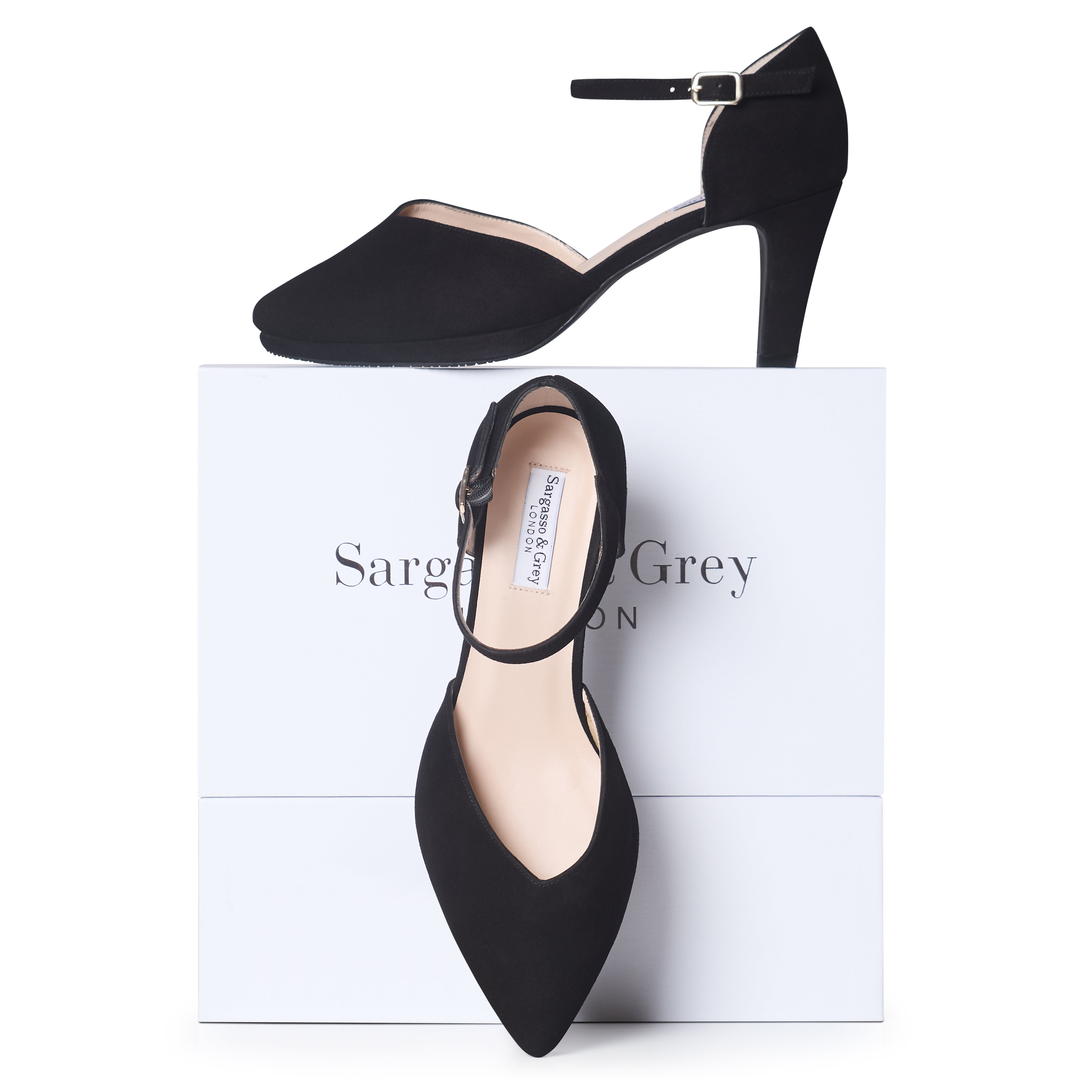 Wide Width Black Suede Shoes with slim buckle strap – Sargasso and