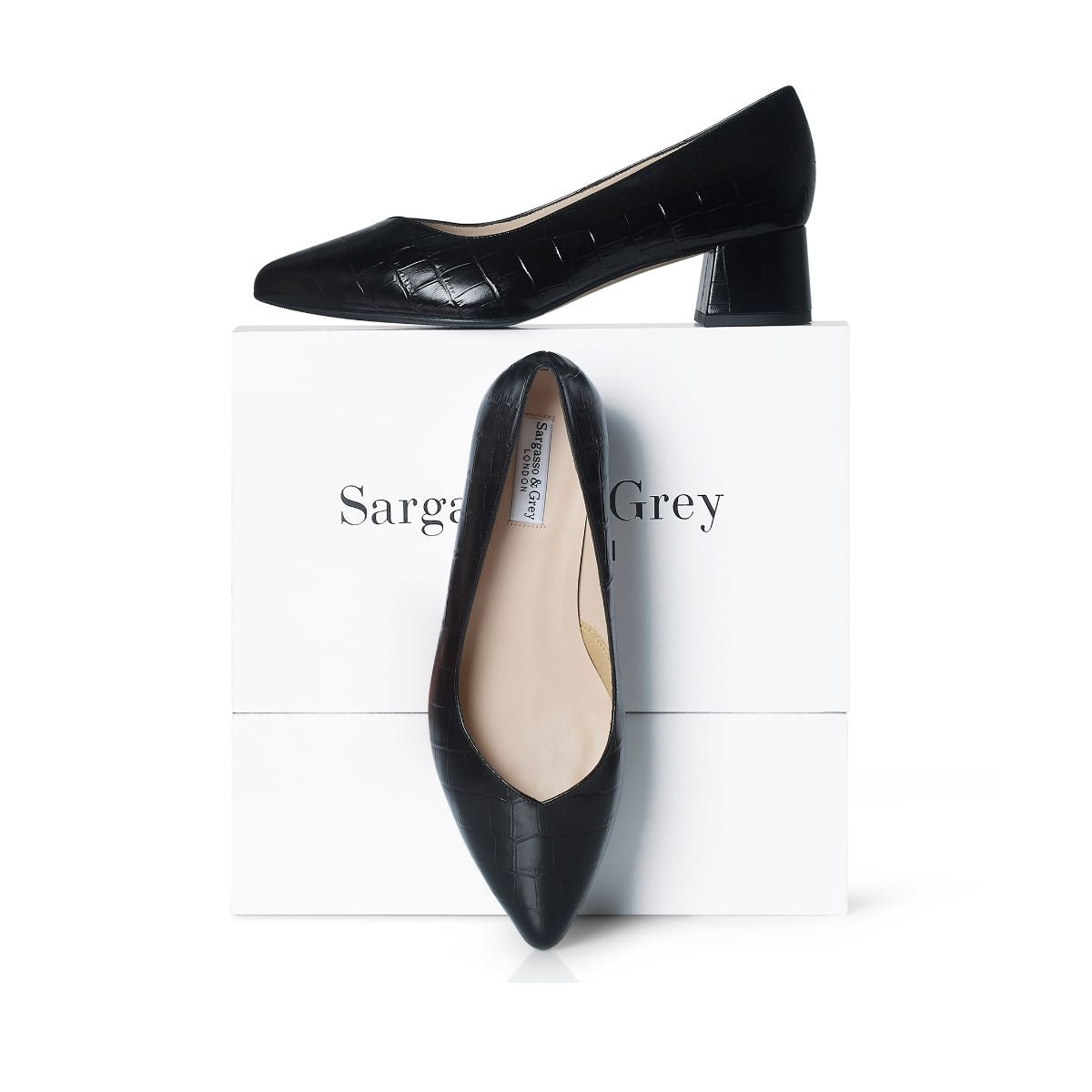 Tori Extra Wide Width Block Heel Pumps - Black Mock-Croc