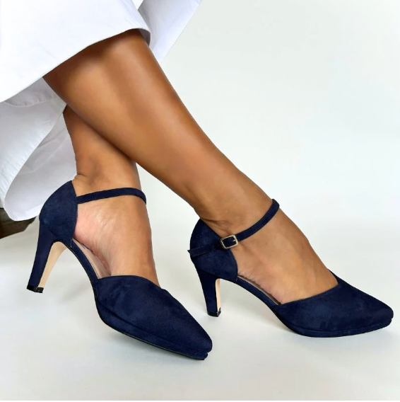 Wide fit navy heeled shoes for women