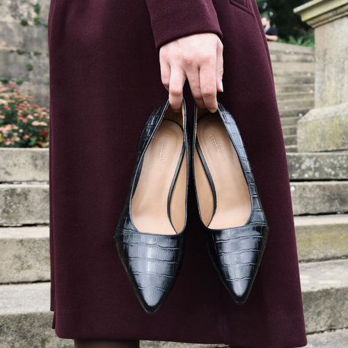 Eleanor Wide Width Pumps - Black Mock-Croc
