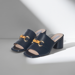 Amanda Extra Wide Width Mules  - Navy Leather