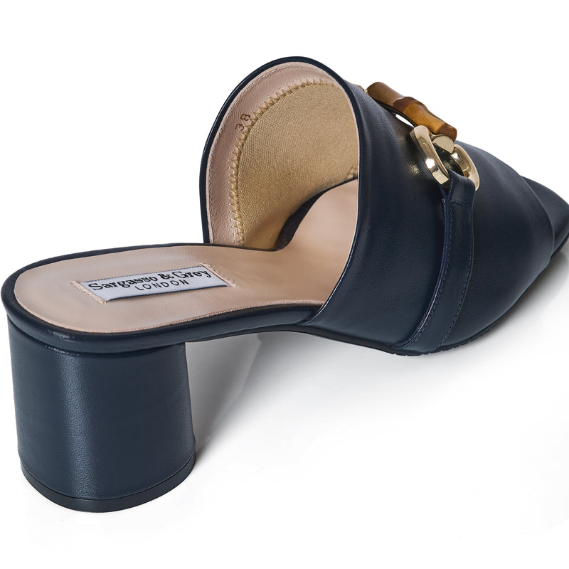 Amanda Extra Wide Width Mules  - Navy Leather