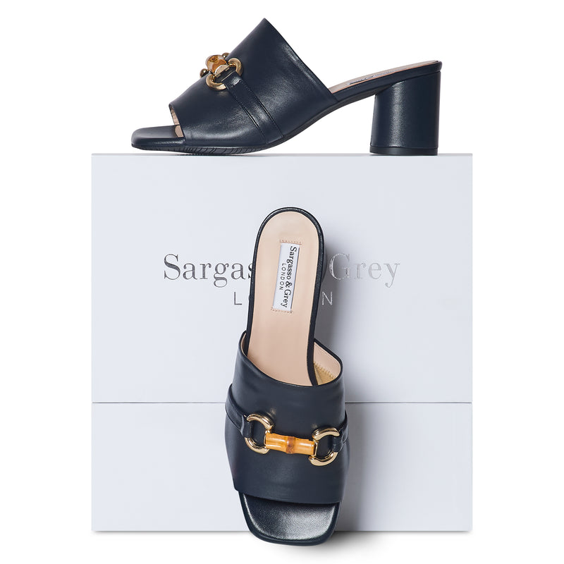 Amanda Extra Wide Width Mules  - Navy Leather