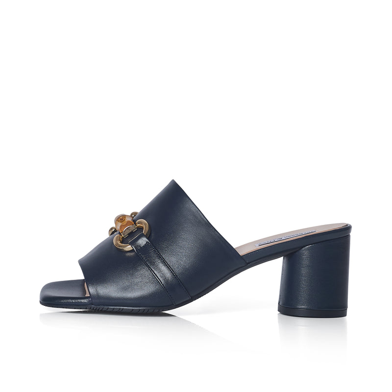 Amanda Extra Wide Width Mules  - Navy Leather