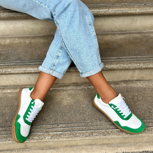 Barefoot Cushion Sneakers - Extra-Wide Width Green and White