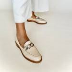 Wide Width Loafers  -  Beige Leather