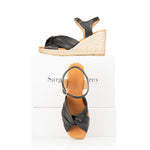 Bertie - Wide WIdth Wedge Sandal - Black Leather