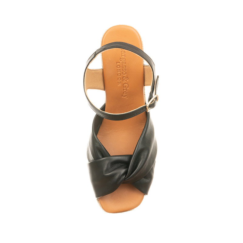 Bertie - Wide WIdth Wedge Sandal - Black Leather