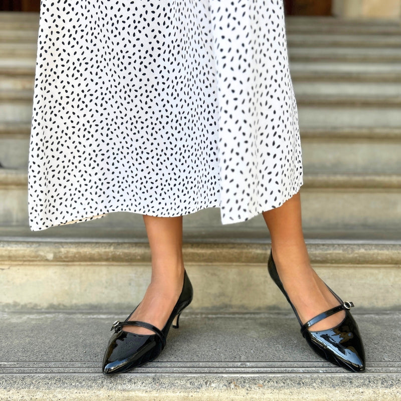 Billie Extra Wide Kitten Heels - Black Patent Leather