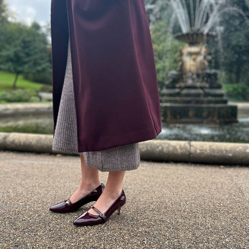 Billie Extra Wide Kitten Heels - Burgundy Patent Leather