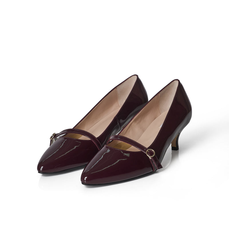 Billie Extra Wide Kitten Heels - Burgundy Patent Leather