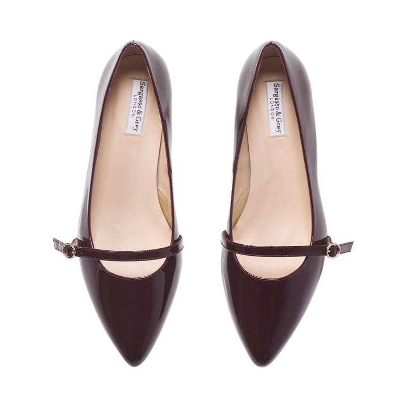 Billie Extra Wide Kitten Heels - Burgundy Patent Leather