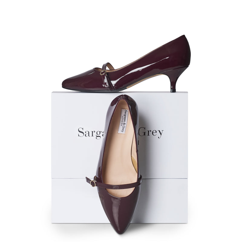 Billie Extra Wide Kitten Heels - Burgundy Patent Leather