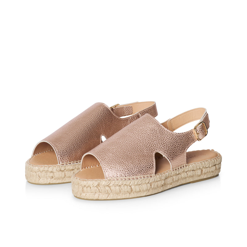 Bonnie - Extra Wide Width Espadrille - Rose Gold Metallic Leather