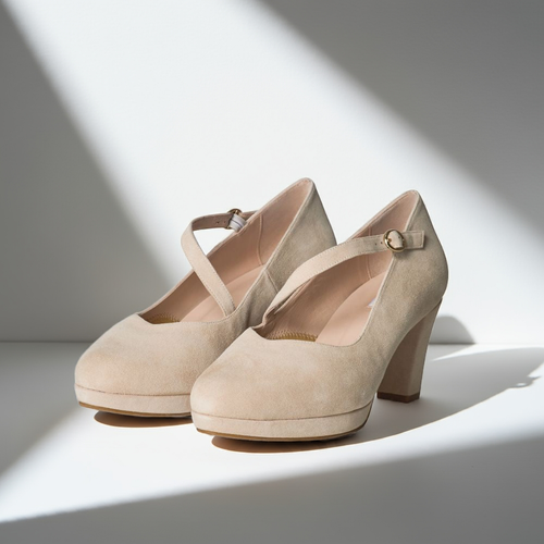 Clare Wide Width Mary Jane Platforms - Almond Suede