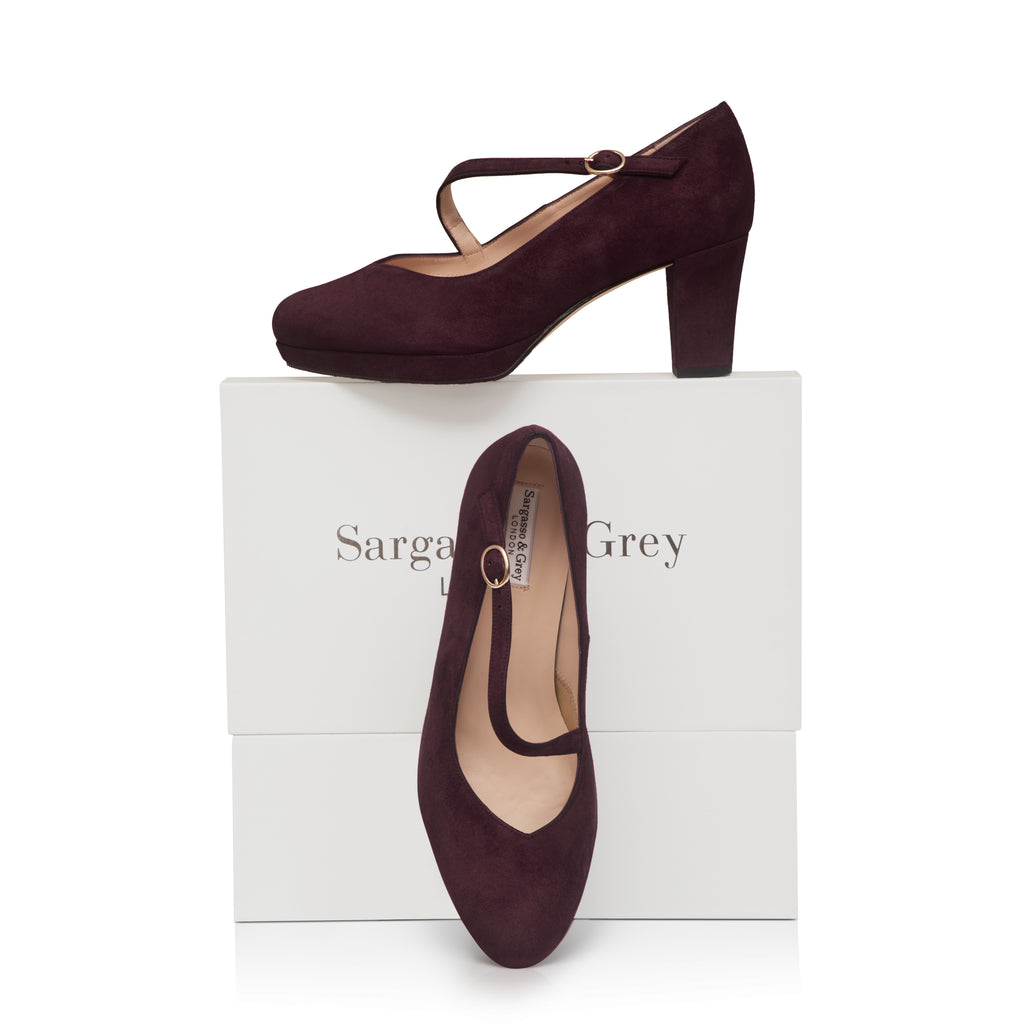Clare Wide Width Mary Jane Platforms - Burgundy Suede | Sargasso