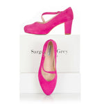 Clare Wide Width Mary Jane Platforms - Hot Pink Suede