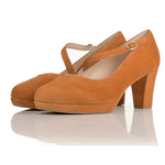 Clare Wide Width Mary Jane Platforms - Tan Suede