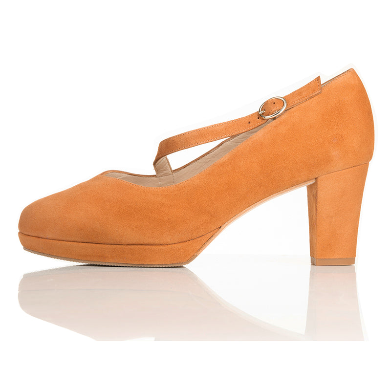 Clare Wide Width Mary Jane Platforms - Tan Suede