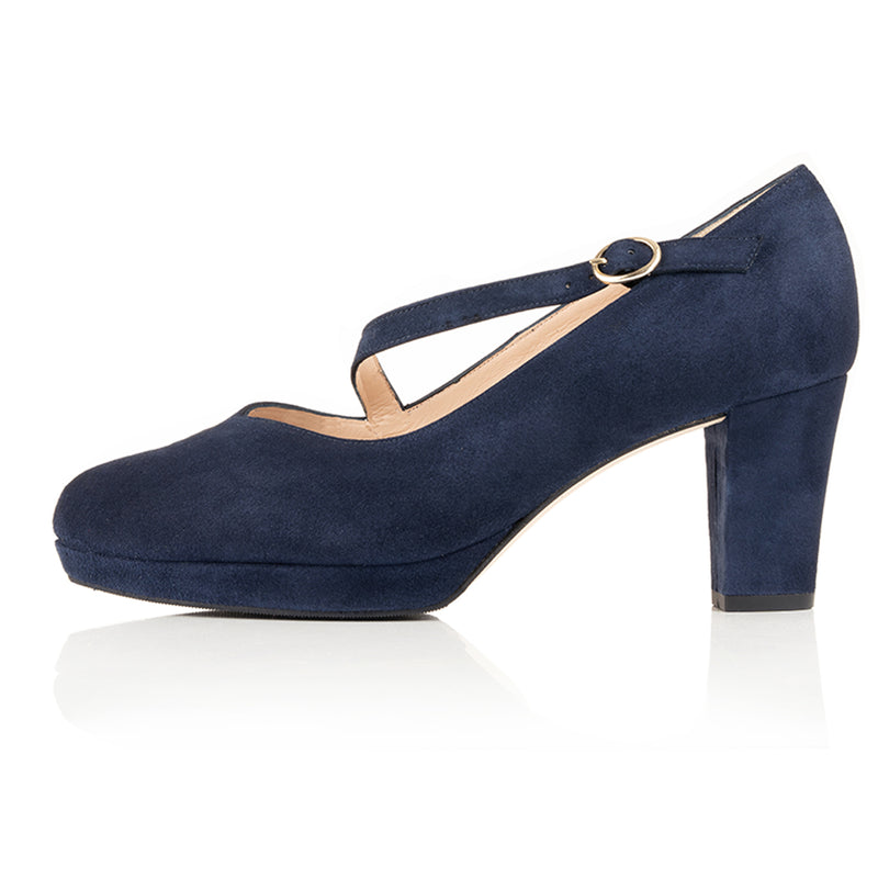 Clare Wide Width Mary Jane Platforms - Navy Suede