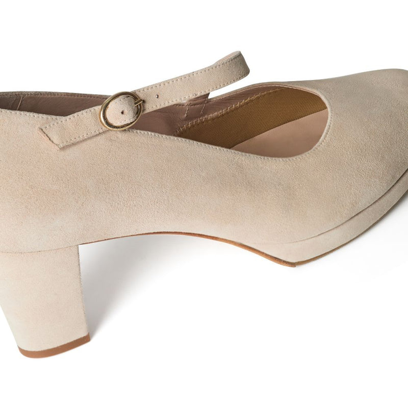 Clare Wide Width Mary Jane Platforms - Almond Suede