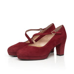 Clare Wide Width Mary Jane Platforms - Burgundy Suede