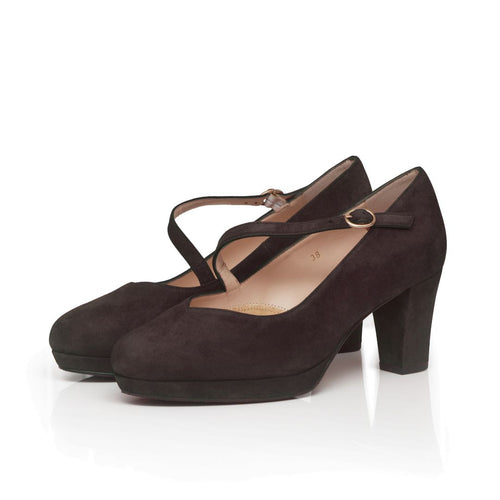Clare Wide Width Mary Jane Platforms - Brown Suede