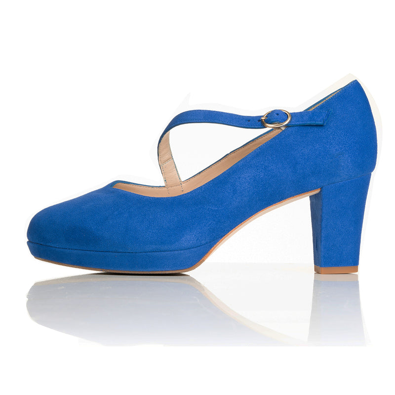 Clare Wide Width Mary Jane Platforms - Electric Blue Suede