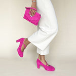 Clare Wide Width Mary Jane Platforms - Hot Pink Suede