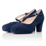 Clare Wide Width Mary Jane Platforms - Navy Suede