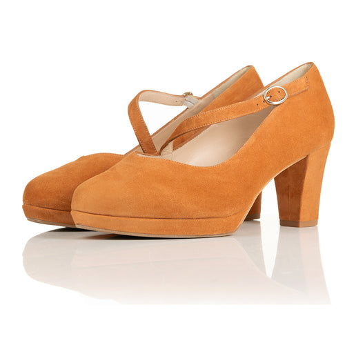 Clare Wide Width Mary Jane Platforms - Tan Suede