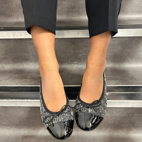 Corrine Extra Wide Width Flats - Black Tweed