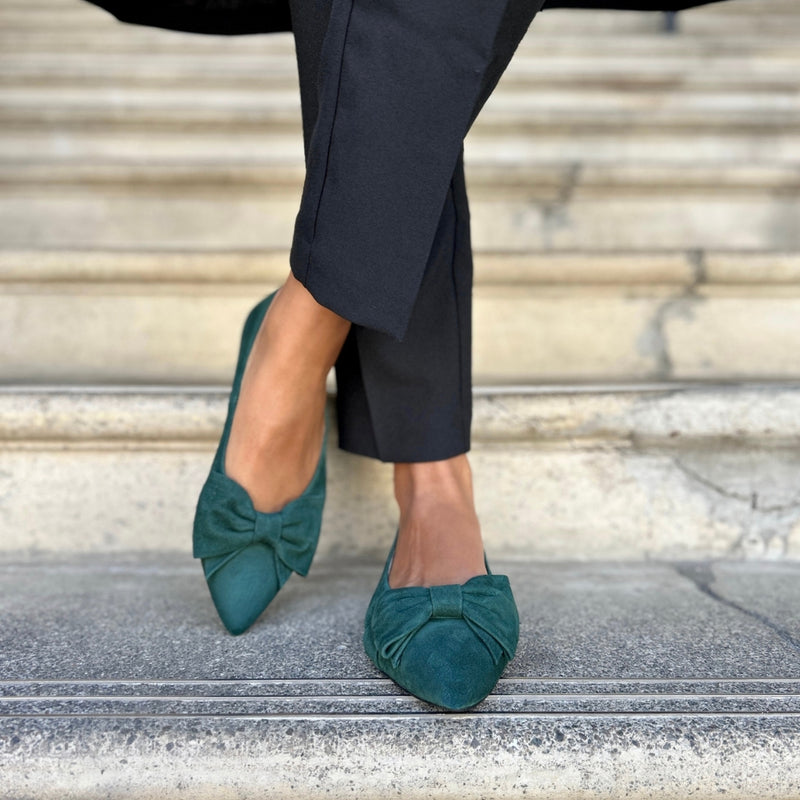 Dionne Wide Width Flats - Green Suede