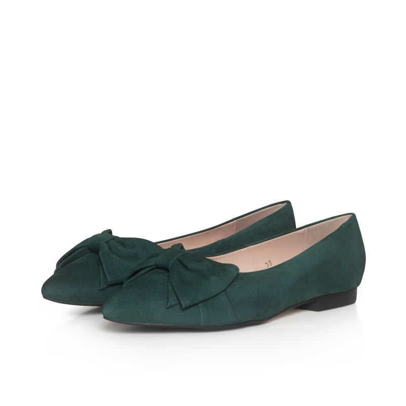 Dionne Wide Width Flats - Green Suede