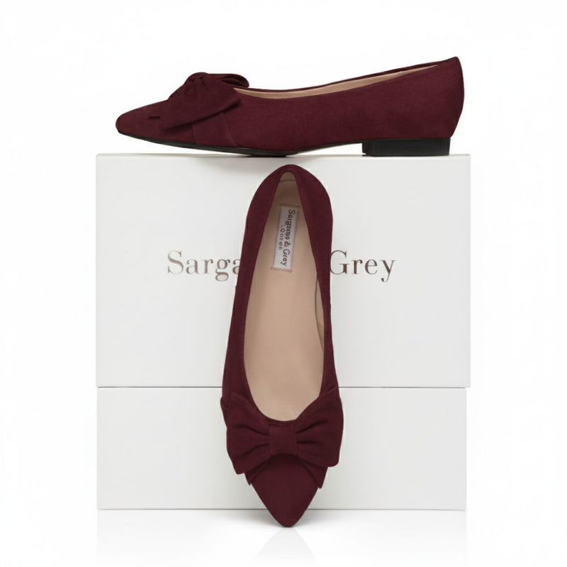 Wide Width Burgundy Suede Bow Flats  Sargasso and Grey USA