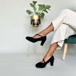 Clare Wide Width Mary Jane Platforms - Black Suede