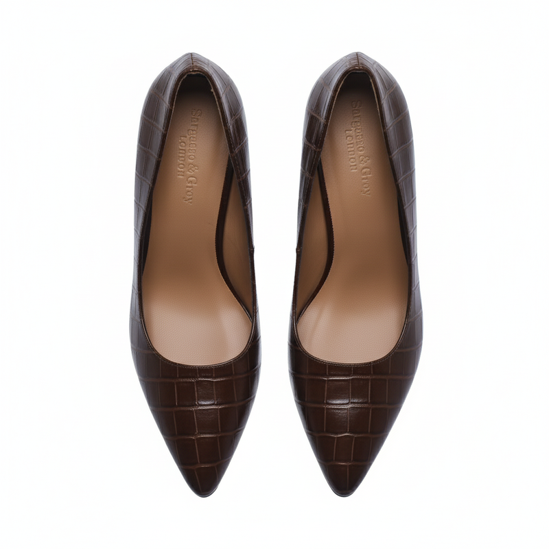 Eleanor Wide Width Pumps - Brown Mock-Croc