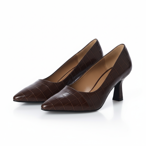 Eleanor Wide Width Pumps - Brown Mock-Croc