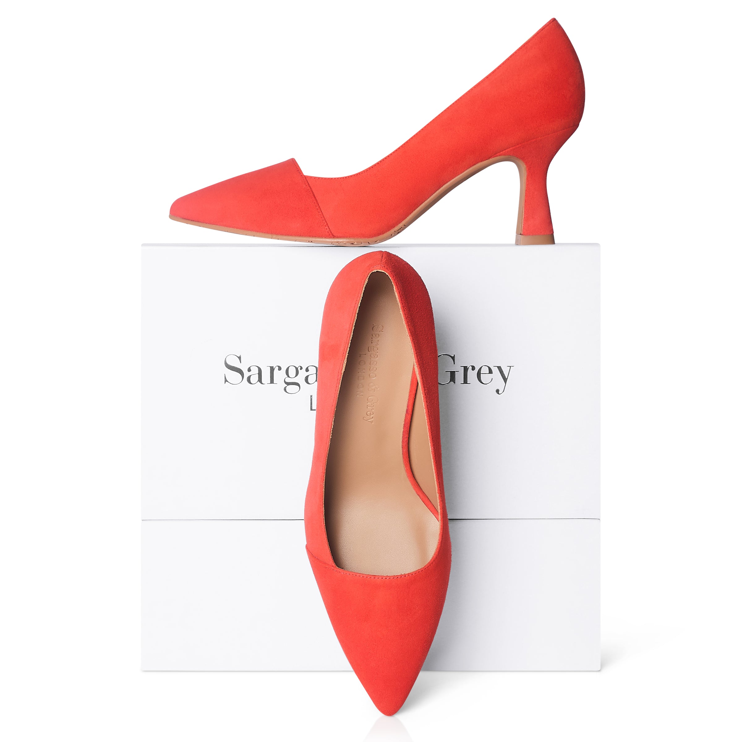 Eleanor Wide Width Pumps - Coral Red Suede | Sargasso and Grey US ...