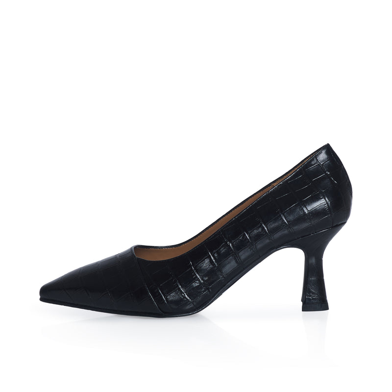 Eleanor Wide Width Pumps - Black Mock-Croc