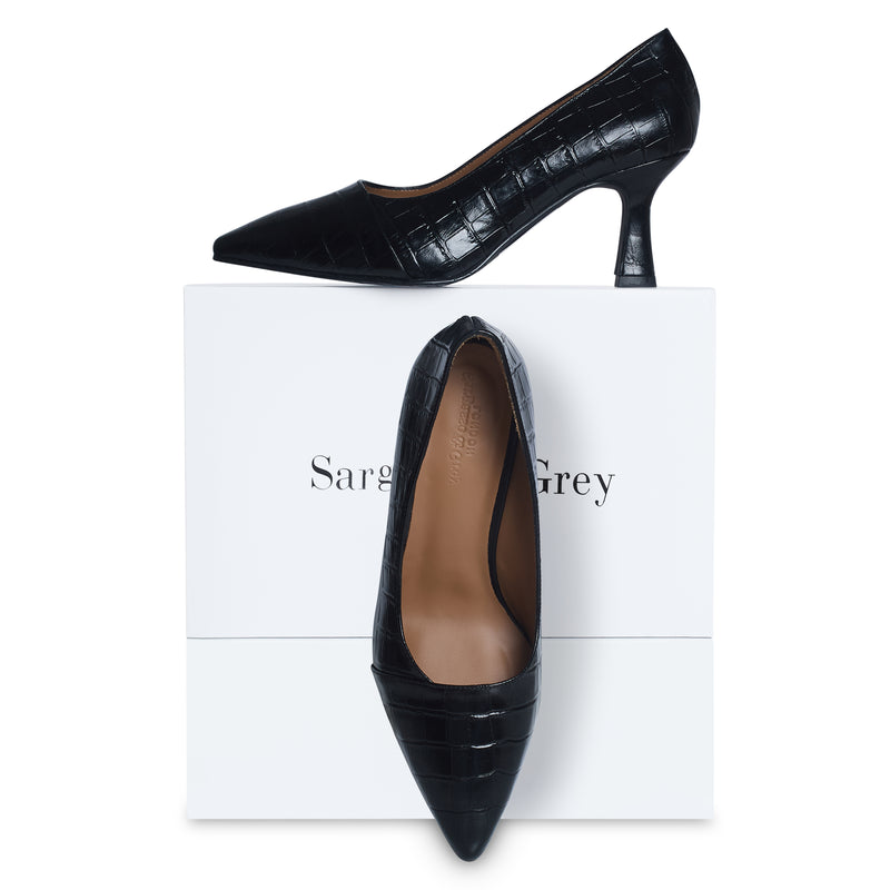 Eleanor Wide Width Pumps - Black Mock-Croc