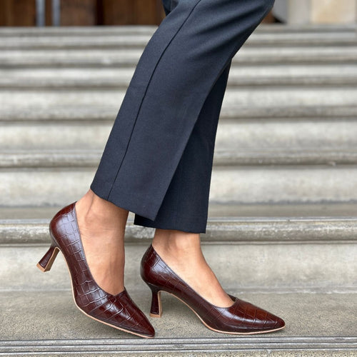 Eleanor Wide Width Pumps - Brown Mock-Croc