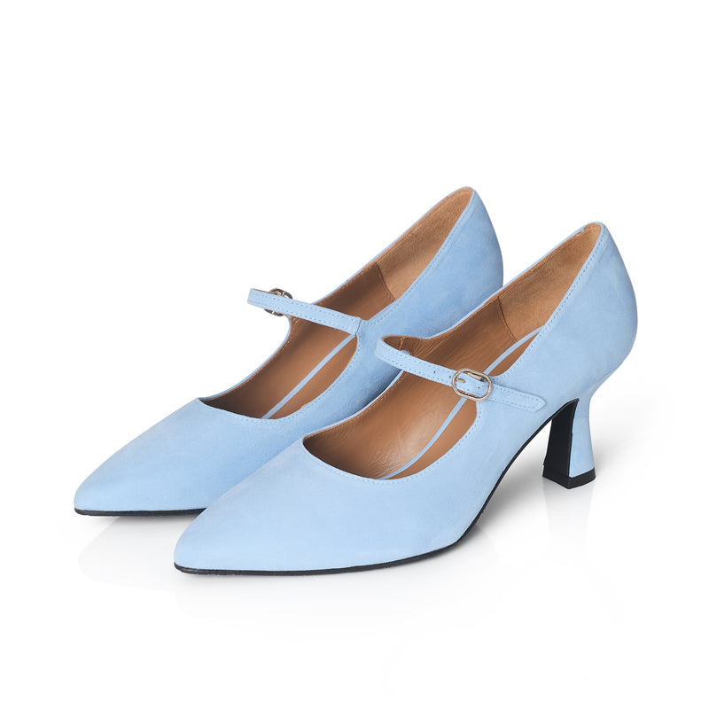 Elsa Wide Width Pumps - Pale Blue Suede