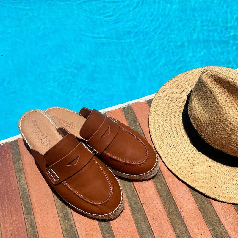Esme Wide Width Loafer Sliders  -  Tan Leather