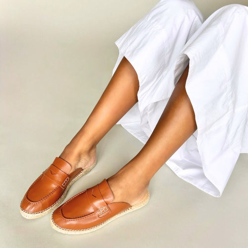 Esme Wide Width Loafer Sliders  -  Tan Leather