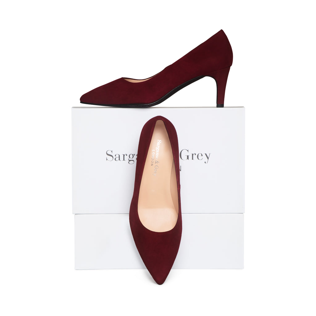 【PORTERNA】Eve point pumps Wide Width Burgundy Suede Pumps – Sargasso and Grey