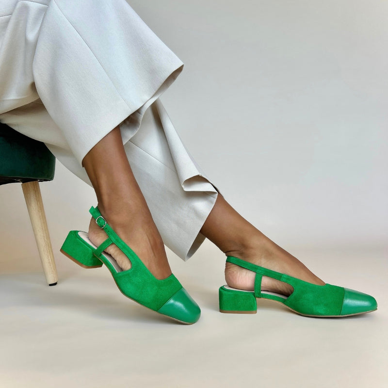 Fern Wide Width Slingbacks - Green Suede