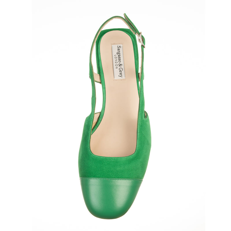 Fern Wide Width Slingbacks - Green Suede