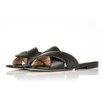 Freya - Wide Width Sliders - Black Leather